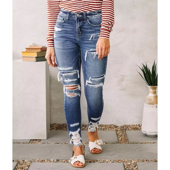BRIDGE BY GLY Elliott High Rise Distressed Skinny Ankle Jeans Size 28 - Picture 1 of 8
